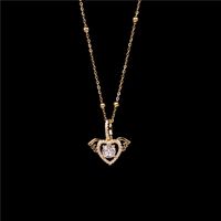 New Micro-inlaid Zircon  Heart Love Angel  Round Bead Stainless Steel Necklace main image 5
