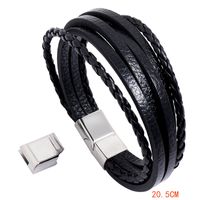 Retro Multi-layer Woven Stainless Steel Men's Leather Bracelet sku image 1