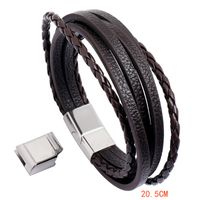 Retro Multi-layer Woven Stainless Steel Men's Leather Bracelet sku image 2