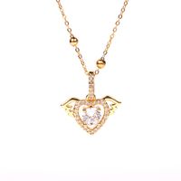 New Micro-inlaid Zircon  Heart Love Angel  Round Bead Stainless Steel Necklace sku image 1