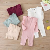 New  Long-sleeved Baby One-piece Solid Color Fashion Newborn Women's Romper Clothes Wholesale main image 1