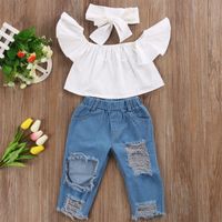 New Fashion Tops And Ripped Jeans Two-piece Wholesale main image 1