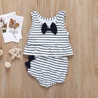 New Girls' Fashion Bowknot Striped Children's Two-piece Clothing Set main image 1