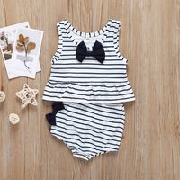 New Girls' Fashion Bowknot Striped Children's Two-piece Clothing Set main image 2