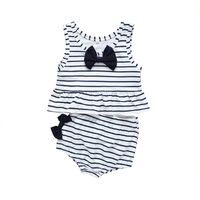 New Girls' Fashion Bowknot Striped Children's Two-piece Clothing Set main image 6