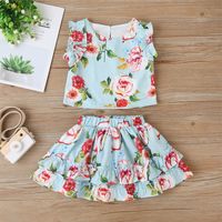 New  Print Clothing Suit Girls Sleeveless Vest Short Skirt Suit Two-piece main image 1