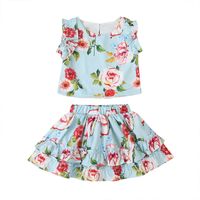 New  Print Clothing Suit Girls Sleeveless Vest Short Skirt Suit Two-piece main image 6