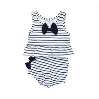 New Girls' Fashion Bowknot Striped Children's Two-piece Clothing Set sku image 4