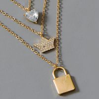 New Crystal Crown Lock Decoration Multilayer Necklace main image 5