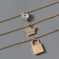 New Crystal Crown Lock Decoration Multilayer Necklace main image 6