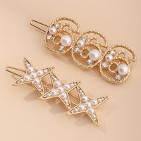 Creative Korean Rhinestone Frog Star Letter Alloy Side Clip Imitation Pearl Hairpin main image 1