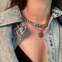 Creative Simple Alloy Human Head Pendant Exaggerated Thick Necklace main image 1