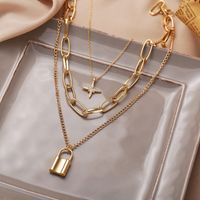 Multi-layer Creative Retro Simple Eight-pointed Star Lock Pendant Thick Necklace main image 3