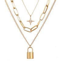 Multi-layer Creative Retro Simple Eight-pointed Star Lock Pendant Thick Necklace main image 6