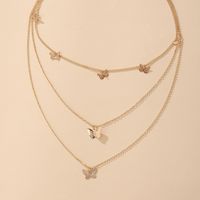 New Alloy Retro Creative Butterfly Pendant Three-layer Necklace main image 5