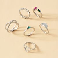 Fashion Gold-plated Crystal Heart-shaped Ring 6-piece Set main image 3