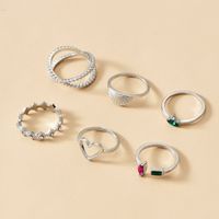 Fashion Gold-plated Crystal Heart-shaped Ring 6-piece Set main image 4