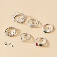 Fashion Gold-plated Crystal Heart-shaped Ring 6-piece Set main image 5