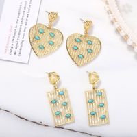 Exaggerated Turquoise Geometric Alloy Earrings main image 3
