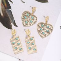 Exaggerated Turquoise Geometric Alloy Earrings main image 6