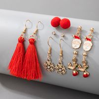 New Christmas Collection Elk Santa Snowflake Tassel  Red  Earrings Set main image 4