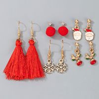 New Christmas Collection Elk Santa Snowflake Tassel  Red  Earrings Set main image 5
