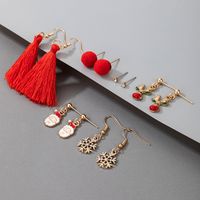 New Christmas Collection Elk Santa Snowflake Tassel  Red  Earrings Set main image 6
