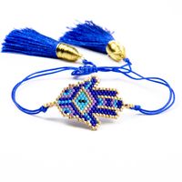 Cuentas De Arroz Tejidas Ojos Azules Turcos Estilo Étnico Pulsera De Borla Apilable main image 4