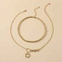 Korean Alloy Fashion  Elegant Hollow Round Letter Pendant Necklace 2-piece Set main image 4