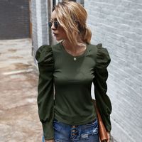 Women's Autumn And Winter New Products Long-sleeved Retro Bubble Sleeve T-shirt Women's Shirt Wholesale Nihaojewelry sku image 3