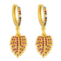 Creative Leaf Micro-inlaid Colorful Zircon Earrings sku image 3