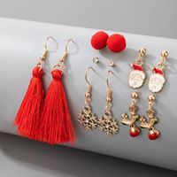 New Christmas Collection Elk Santa Snowflake Tassel  Red  Earrings Set sku image 1