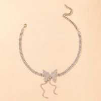 Full Rhinestones And Tassels Diamond-studded Butterfly Short Necklace sku image 1