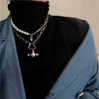 Korean Pearl Arrow Heart Hip-hop Double-layer Pendant Necklace main image 1