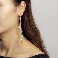 Korean Fashion New Autumn Tassel Pearl Retro Earrings For Women main image 3