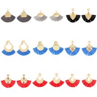 Retro Fan-shaped Raffia Ethnic Style Exaggerated Bohemian Tassel Earrings main image 2