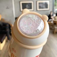 Korean Cute Mug Cartoon Bear Print Sequined Handle Portable Student Sports Mug main image 5