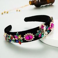 Autumn And Winter Black Gold Velvet Cloth Baroque Retro Small Flower Full Diamond Headband main image 3