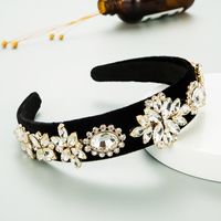 Autumn And Winter Black Gold Velvet Cloth Baroque Retro Small Flower Full Diamond Headband main image 5