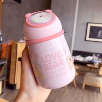 Korean Cute Mug Cartoon Bear Print Sequined Handle Portable Student Sports Mug sku image 1