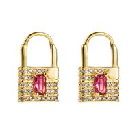 Mode New Love Lock Cuivre Plaqué Or 18 Carats Micro-incrusté Couleur Zircon Oreille Bijoux Boucles D&#39;oreilles Pour Les Femmes main image 6