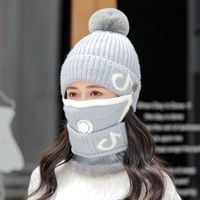 ثلاثة-قطعة قبعة مريلة قناع الكورية الأزياء الموسيقية ملاحظة الدافئة الصوف قبعة sku image 4