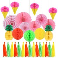 Ice Cream Honeycomb Ball Decoration Party Atmosphere Layout Paper Fan Flower Paper Tassel Set sku image 2