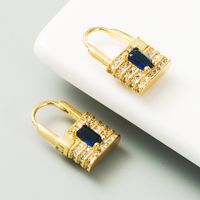 Mode New Love Lock Cuivre Plaqué Or 18 Carats Micro-incrusté Couleur Zircon Oreille Bijoux Boucles D&#39;oreilles Pour Les Femmes sku image 4