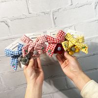 Knitting Flower Bow Embroidery Plaid Hairpin main image 1