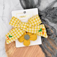 Knitting Flower Bow Embroidery Plaid Hairpin main image 3