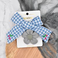 Knitting Flower Bow Embroidery Plaid Hairpin main image 4