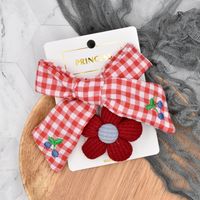 Knitting Flower Bow Embroidery Plaid Hairpin main image 5