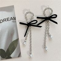 Retro  Bow Flashing Diamond Pearl Earrings main image 3