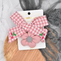 Knitting Flower Bow Embroidery Plaid Hairpin sku image 4
